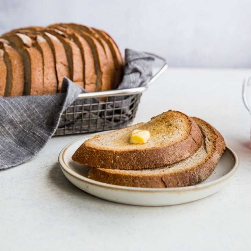 Rye Bread in Basket with Tea